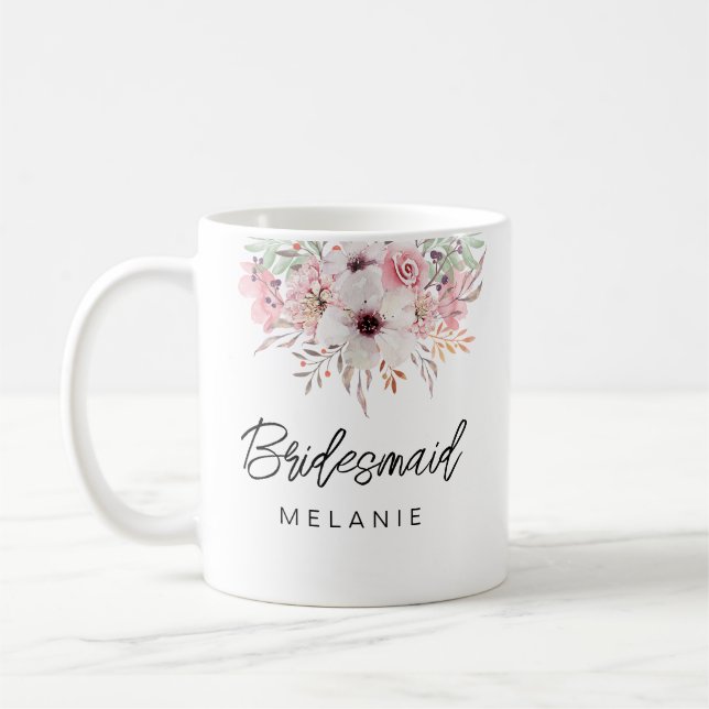 Caneca De Café Bridesmaid Moderna Rustic Floral Mug Gift | Branco (Esquerda)