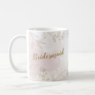 Caneca De Café Bridesmaid Mug, Rosa e Dourada