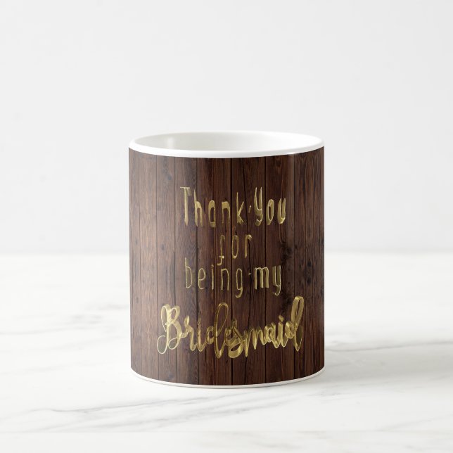 Caneca De Café Bridesmaid Obrigado Typografia Dourada Wooden Rust (Centro)