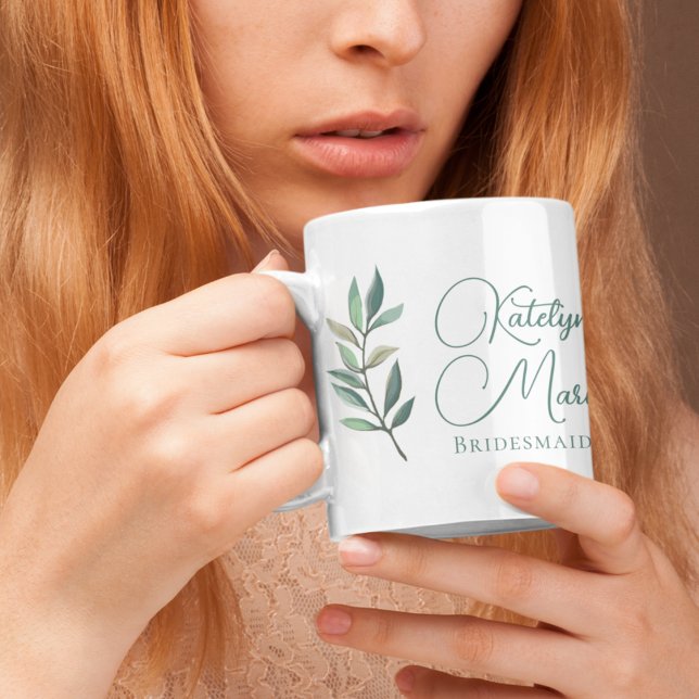 Caneca De Café Bridesmaid Personalizada com Folha Botânica Elegan (Criador carregado)