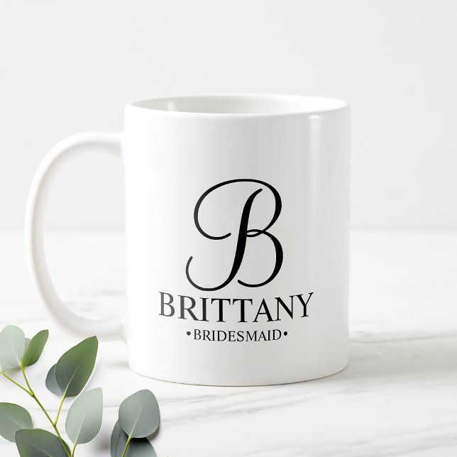 Caneca De Café Bridesmaid Personalizada Elegante Preta e Branca (Criador carregado)