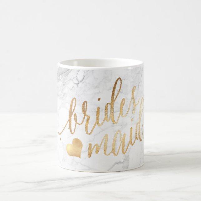 Caneca De Café Bridesmaid PixDezines|Script Dourado Faux Marble (Centro)