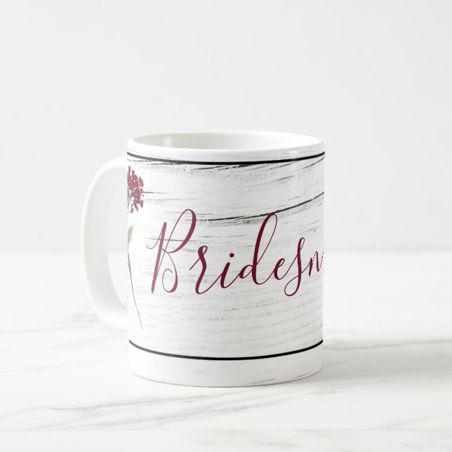 Caneca De Café Bridesmaid Russa Elegante Floral (Frente Esquerda)