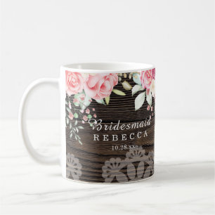 Caneca De Café Bridesmaid Rustic Floral Wedding