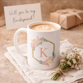 Caneca De Café Bridesmaid Wedding Pastel Floral Wreath Monogram