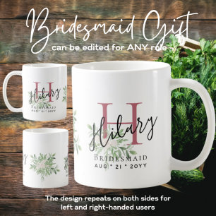Caneca De Café Bridesmaids Personalizados Cor-de-Rosa Nome Inicia