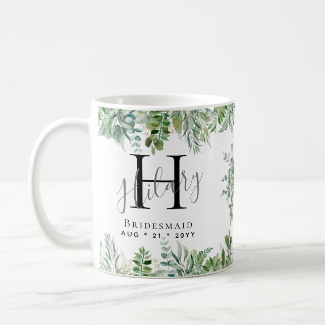 Caneca De Café Bridesmaids Personalizados Monograma Casamento Gre (Esquerda)