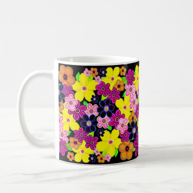 Caneca De Café Bright Abstrato Flower Art (Esquerda)
