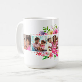 Caneca De Café Bright Blooms 5 Colagem de Fotos Monogramada