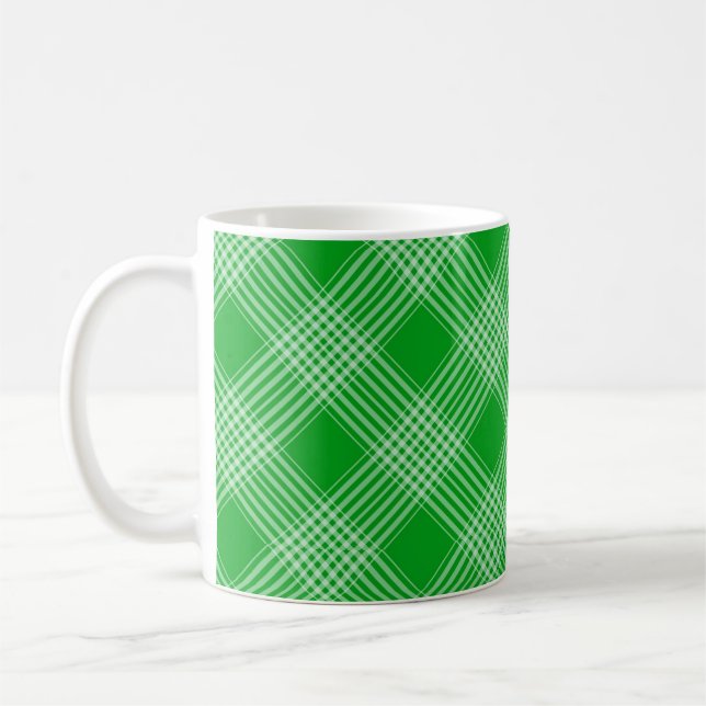 Caneca De Café Bright Green Plaid Checked Pattern (Esquerda)