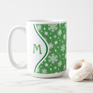 Caneca De Café Bright Kelly Green Winter White Snowflake Padrão