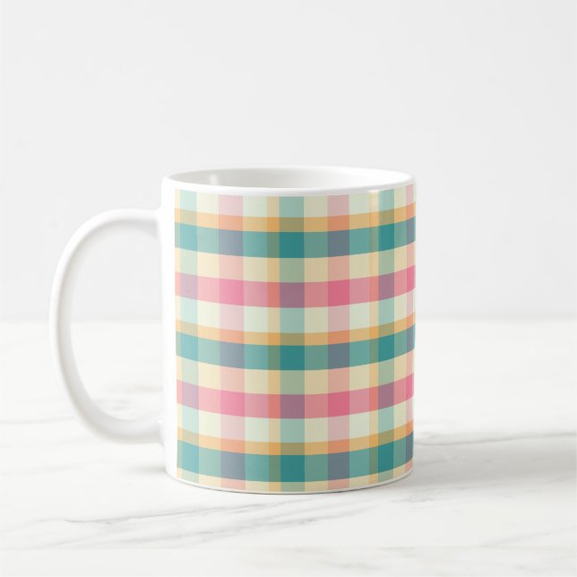 Caneca De Café Bright Pink and Teal Plaid Weave Pattern (Esquerda)