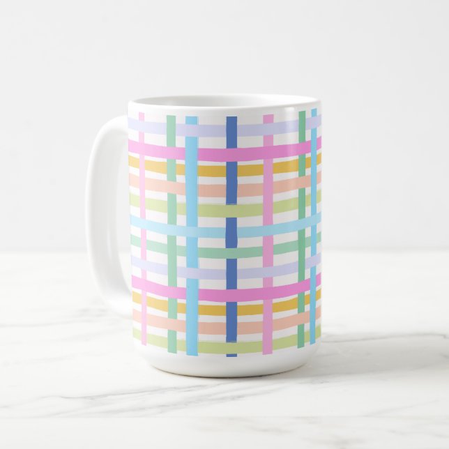 Caneca De Café Bright Rainbow Plaid Mug - Colourful Pastel (Frente Esquerda)