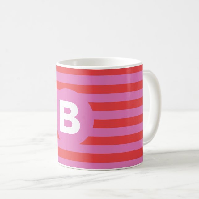 Caneca De Café Bright Shades of Pink Striped Monogrammed (Frente Esquerda)