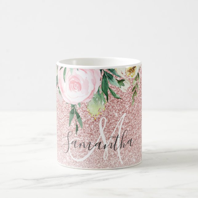 Caneca De Café Brilhante Cor-de-Rosa Moderno e Flores Estimulam c (Centro)