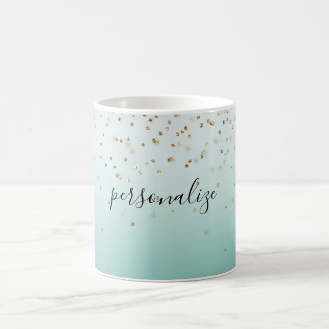 Caneca De Café Brilhante, Grelha Dourada, Confetti Mint Ombre (Centro)