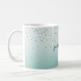 Caneca De Café Brilhante, Grelha Dourada, Confetti Mint Ombre