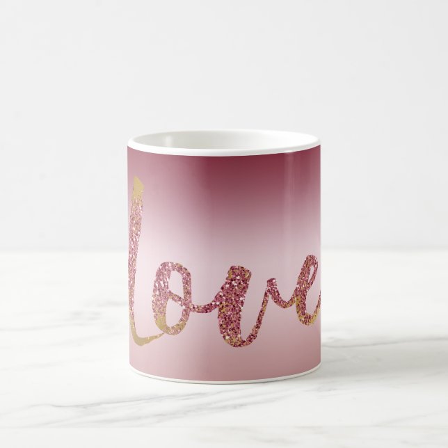 Caneca De Café Brilhante Ombro Rosa Brilhante Dourado Amor Vermel (Centro)