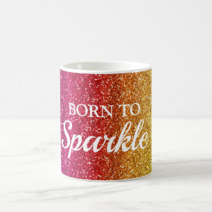 Caneca De Café Brilhante Rosa Escuro e Amarelo Glitter Nascido pa
