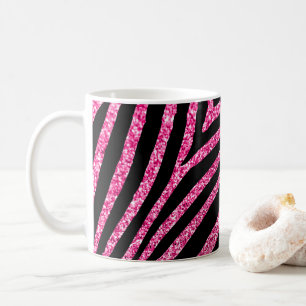 Caneca De Café Brilhante rosa-quente e faixa de zebra negra