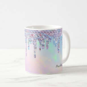 Caneca De Café Brilho Arco-Íris Tendência Goteja Holográfico
