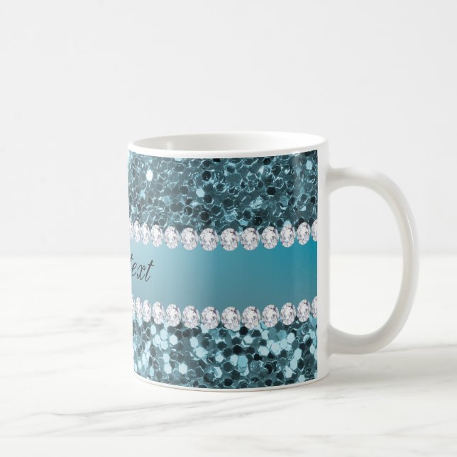Caneca De Café Brilho azul bonito e diamantes do falso (Direita)
