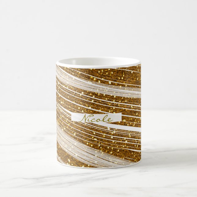 Caneca de Café Brilho Branco Glamour Brilho Dourad (Centro)