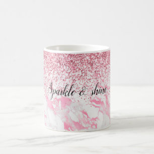 Caneca De Café Brilho Branco Rosa             