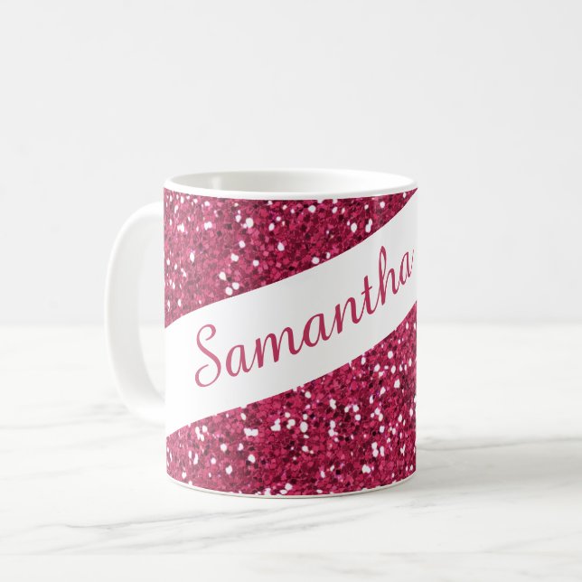 Caneca De Café Brilho cor-de-rosa Sparkly nome personalizado (Frente Esquerda)