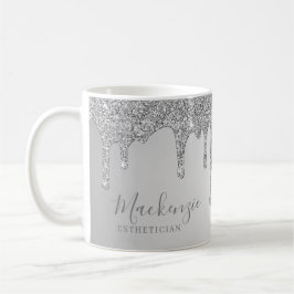 Caneca De Café Brilho de Glitter Prateado Chic Personalizado com 