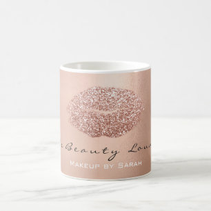 Caneca De Café Brilho Dourado cor-de-rosa dos lábios do beijo da