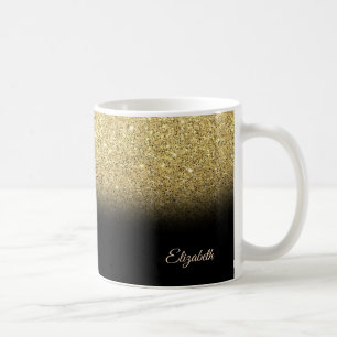 Caneca De Café Brilho Dourado da Moda, Preto - Personalizado
