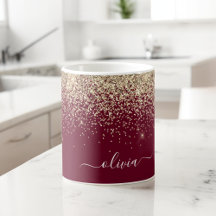 Brilho Dourado e Borgonha Monograma Glam Feminino