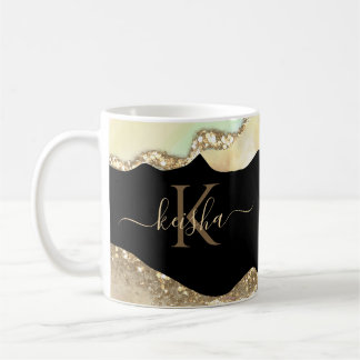 Caneca De Café Brilho Dourado Falso & Ondas Pastéis Brilho
