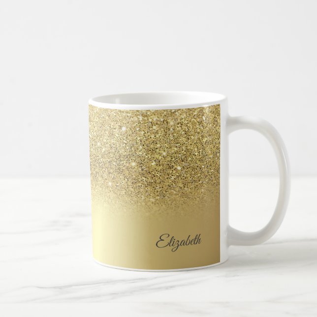 Caneca De Café Brilho Dourado Moderno, Prata - Personalizado (Direita)