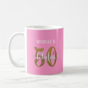 Caneca De Café Brilho e Script 50 e fabuloso sobre rosa