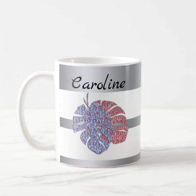 Caneca De Café Brilho exótico tropical de folhas de monstera (Esquerda)