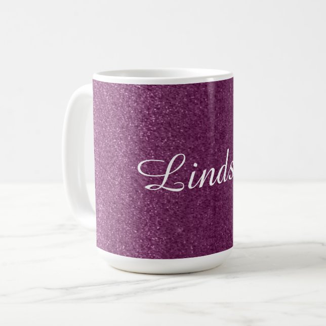 Caneca De Café Brilho Falso Roxo Com Nome (Frente Esquerda)