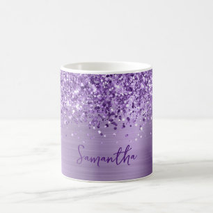 Caneca De Café Brilho Glam Royal Roxo Nome