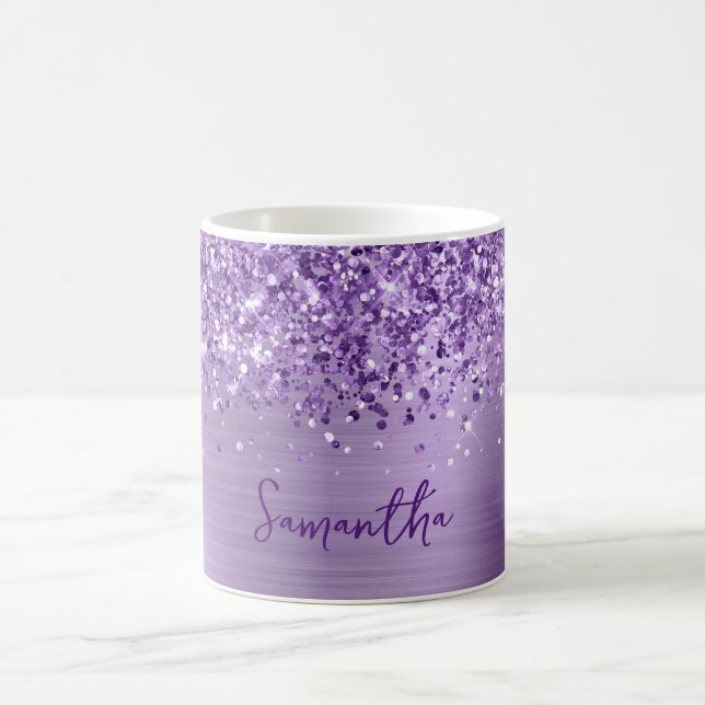 Caneca De Café Brilho Glam Royal Roxo Nome (Centro)