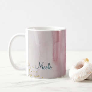 Caneca De Café Brilho Moderno Rosa Bege Azul Dourado Personalizad