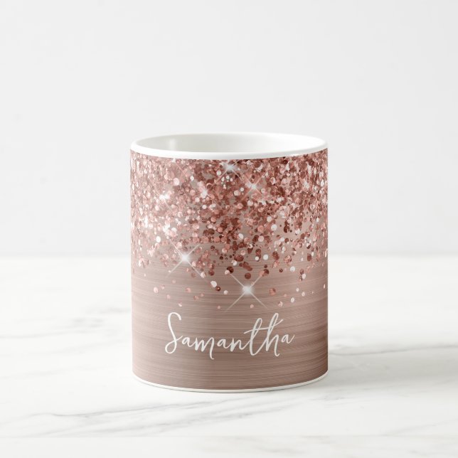Caneca De Café Brilho Rosa Dourado Glam Nome (Centro)