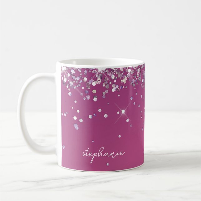 Caneca De Café Brilho Rosa Fúcsia Moderno Personalizado (Esquerda)