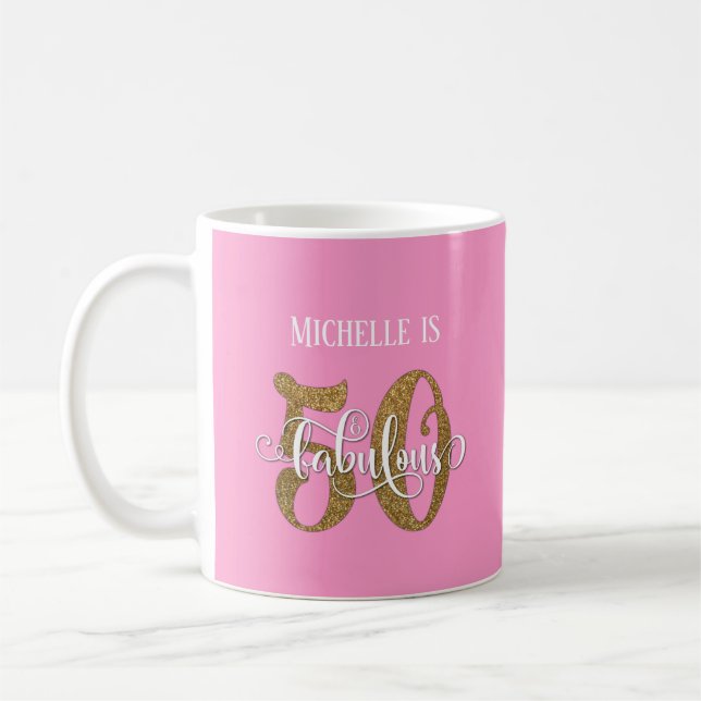 Caneca De Café Brilho & Roteiro 50 & Fabuloso Sobre Rosa (Esquerda)
