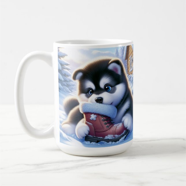 Caneca De Café Brincadeira com uma bota de inverno coberta por ne (Esquerda)