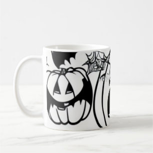 Caneca De Café Brincadeira de desenhos de halloween preto e branc