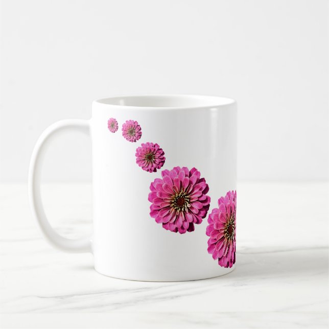 Caneca De Café Brincadeira Rosa Brilhante Arte Flor Zinnia (Esquerda)