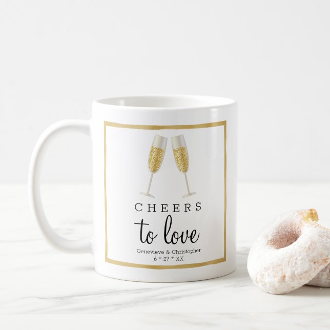 Caneca De Café Brindes Elegantes ao Amor Champanhe de Casamento D (Com Donut)