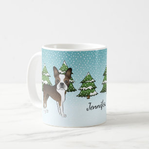 Caneca De Café Brindle Boston Terrier Em Um Nome E Floresta De In