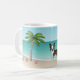 Caneca De Café Brindle Boston Terrier Em Uma Praia Tropical De Ve